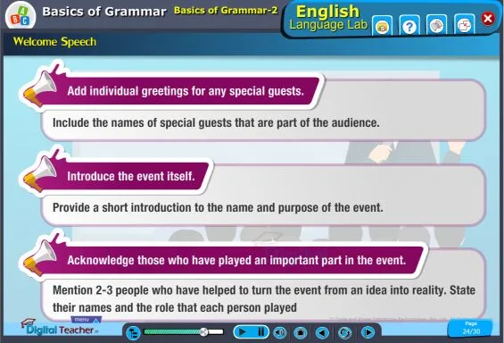 A welcome speech is a speech given by the host at the beginning of any ceremony